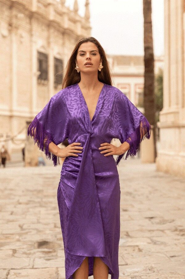 vestido tunez jacquard violeta flecos 1