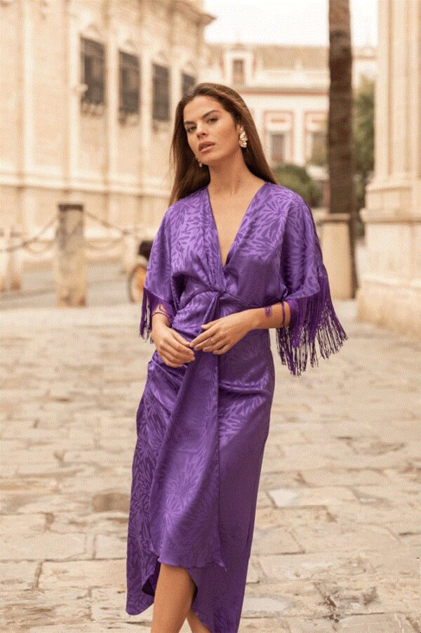 vestido tunez jacquard violeta flecos 2